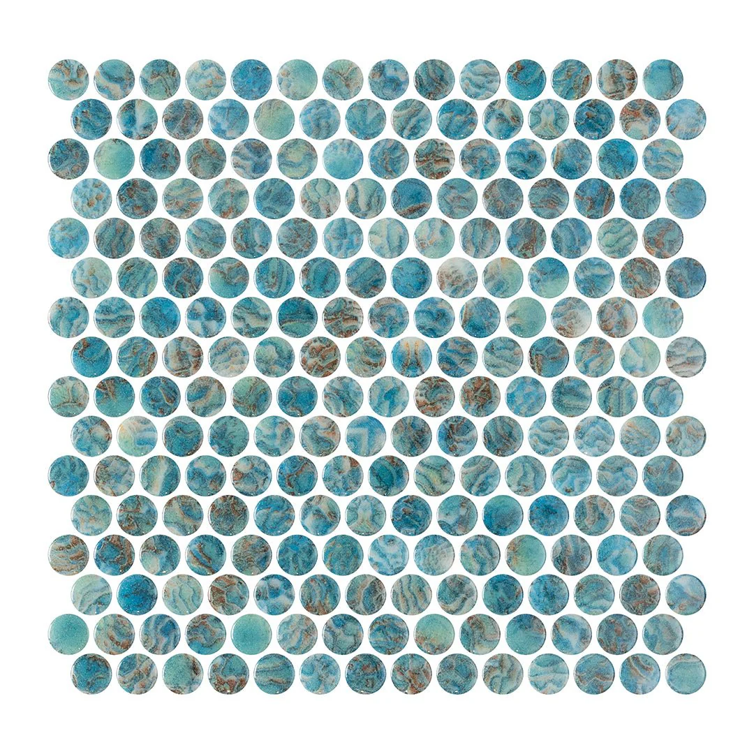 Arrecife Green, Penny Round Mosaic - Glass Tile