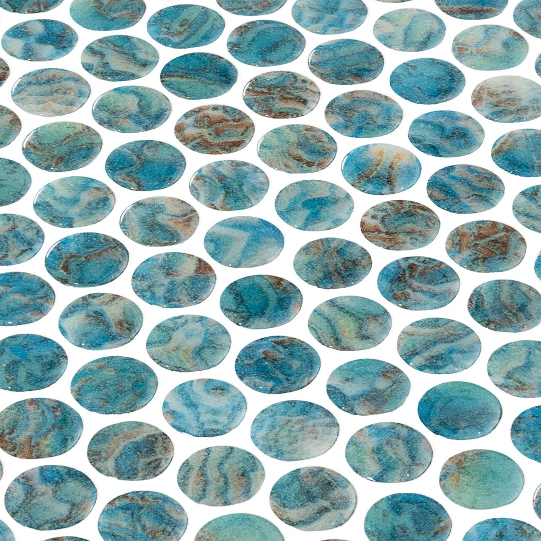 Arrecife Green, Penny Round Mosaic - Glass Tile - Image 2