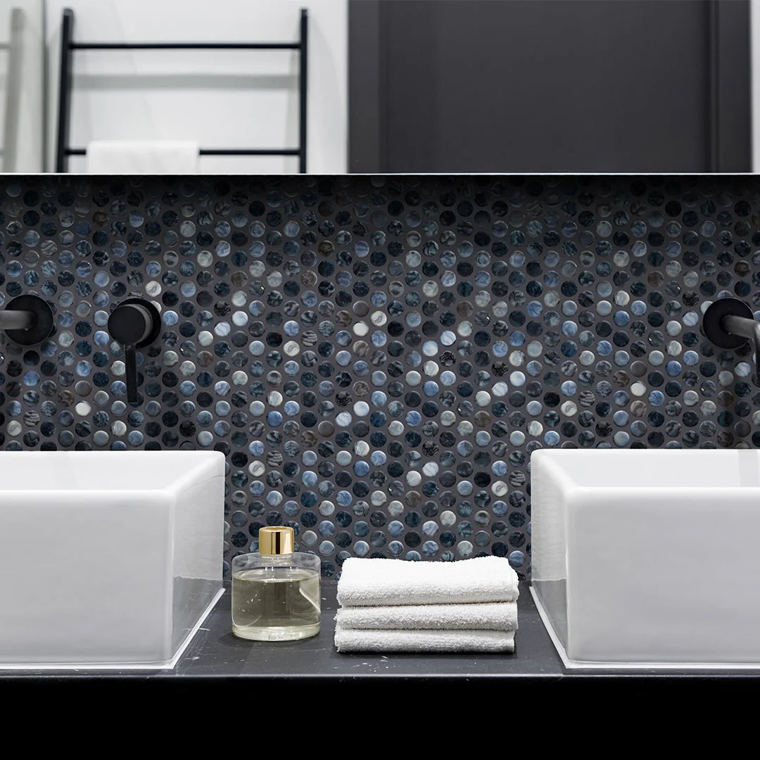 Arrecife Grey, Penny Round Mosaic - Glass Tile - Image 2