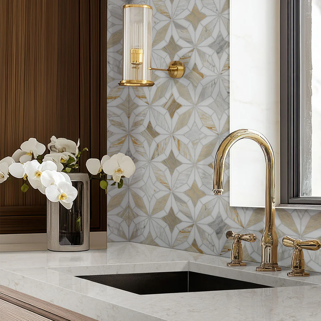 Athena Gold Estrella Polished Mosaic - Stone Tile - Image 7