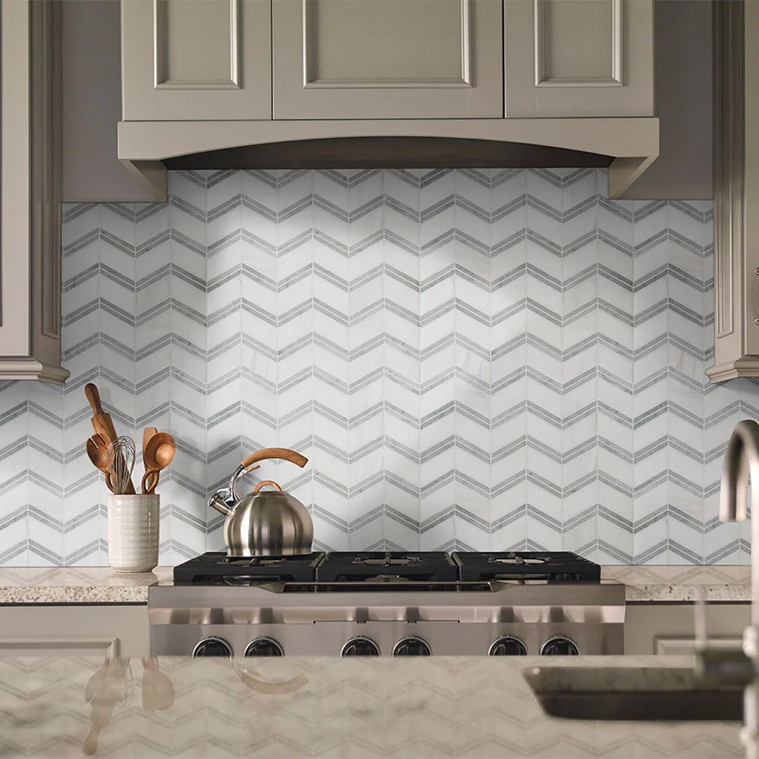 Bianco Dolomite Chevron - Stone Tile - Image 2