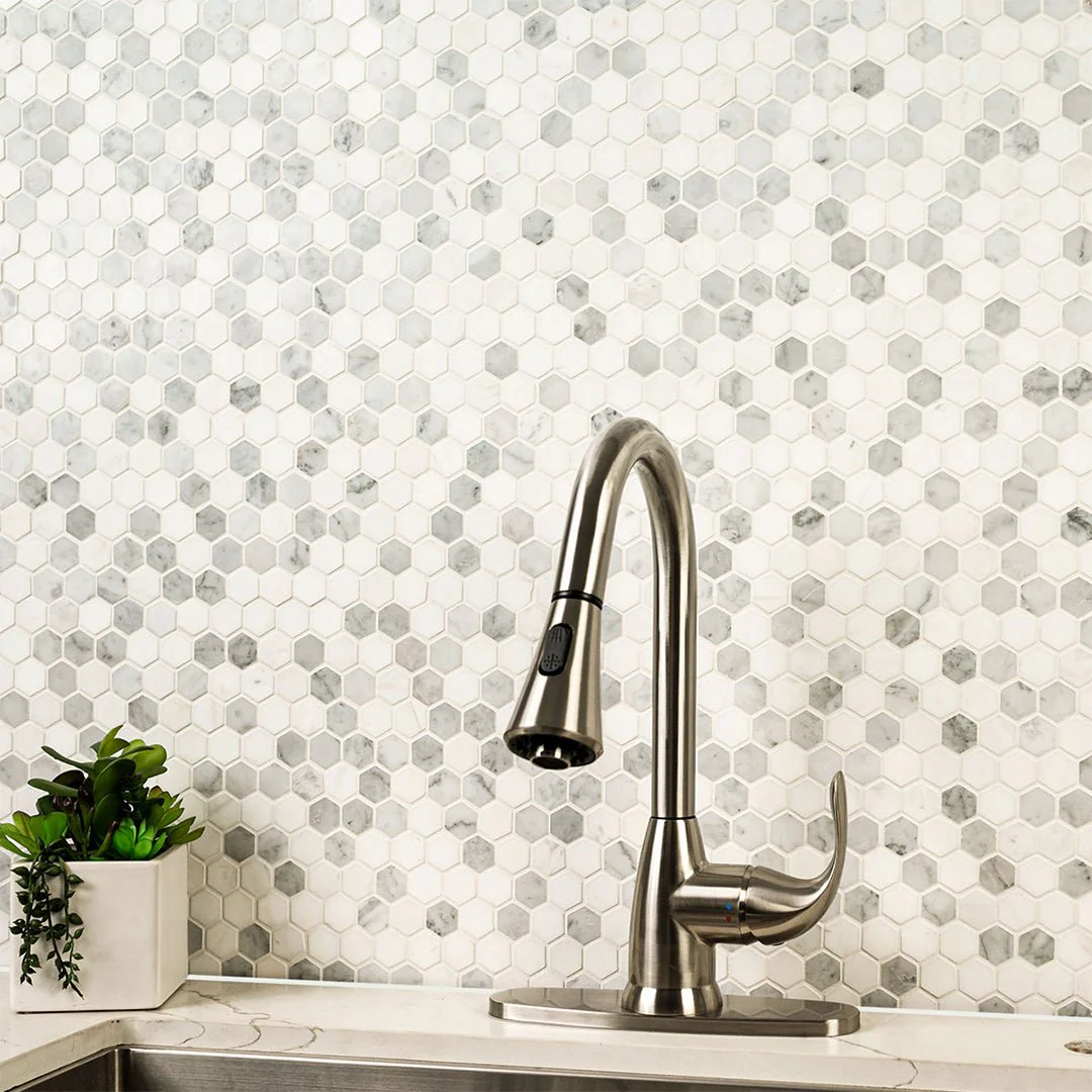 Bianco Dolomite Tibi, Hexagon Mosaic - Stone Tile - Image 2