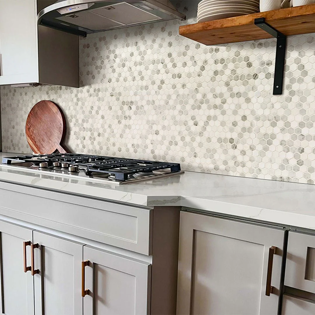 Bianco Dolomite Tibi, Hexagon Mosaic - Stone Tile - Image 3