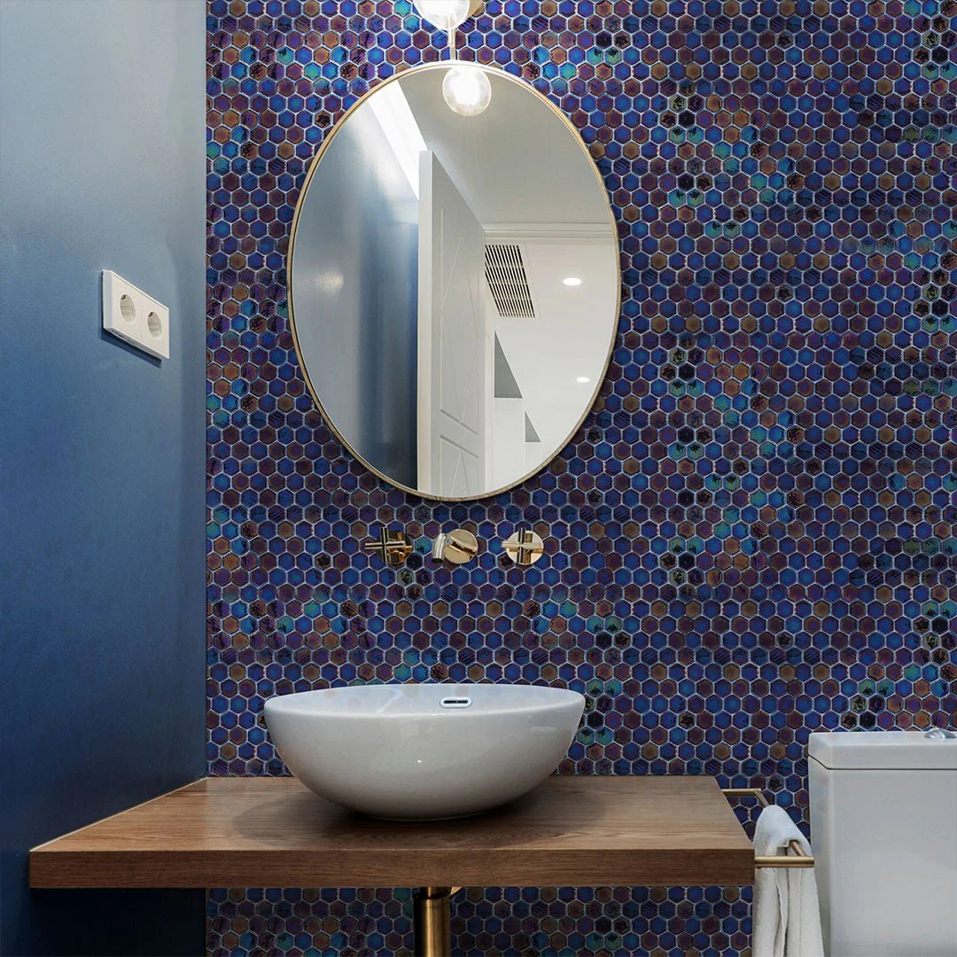 Black Pearl, Hexagon Mosaic - Glass Tile - Image 2
