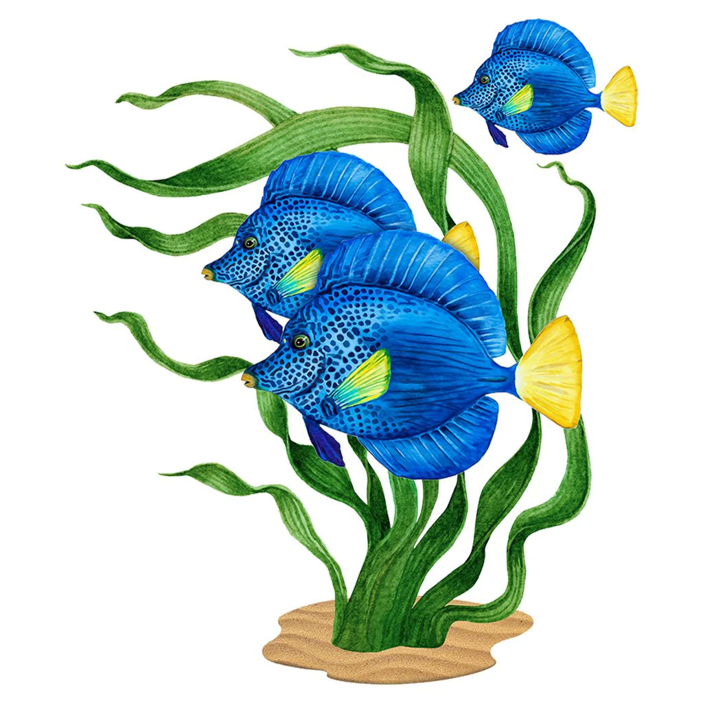 Blue Fish in Grass - Pool Mosaic