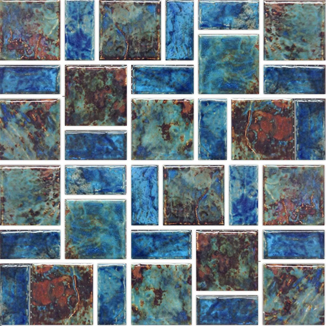 Blue-Red Mix, Random Block - Porcelain Pool Tile