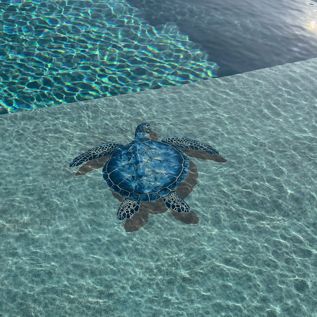 Blue Sea Turtle w/Shadow - Pool Mosaic - Image 3