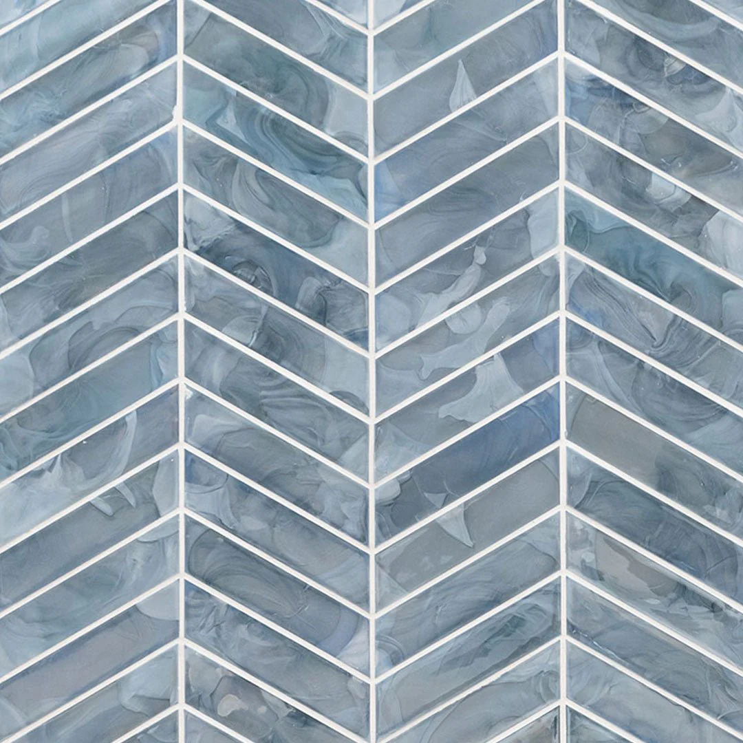 Blue Shimmer Chevron - Glass Tile