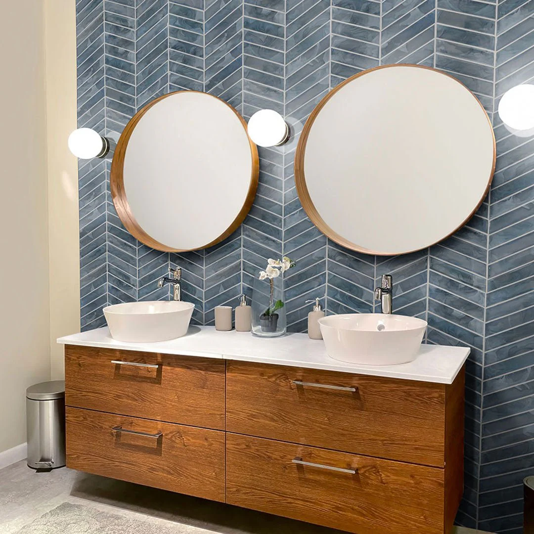 Blue Shimmer Chevron - Glass Tile - Image 2