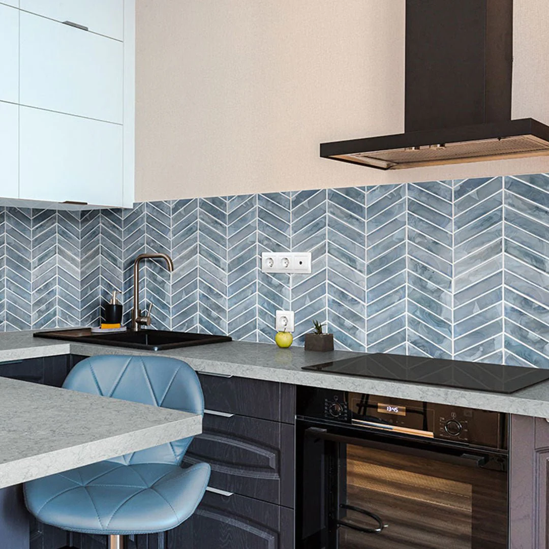 Blue Shimmer Chevron - Glass Tile - Image 3