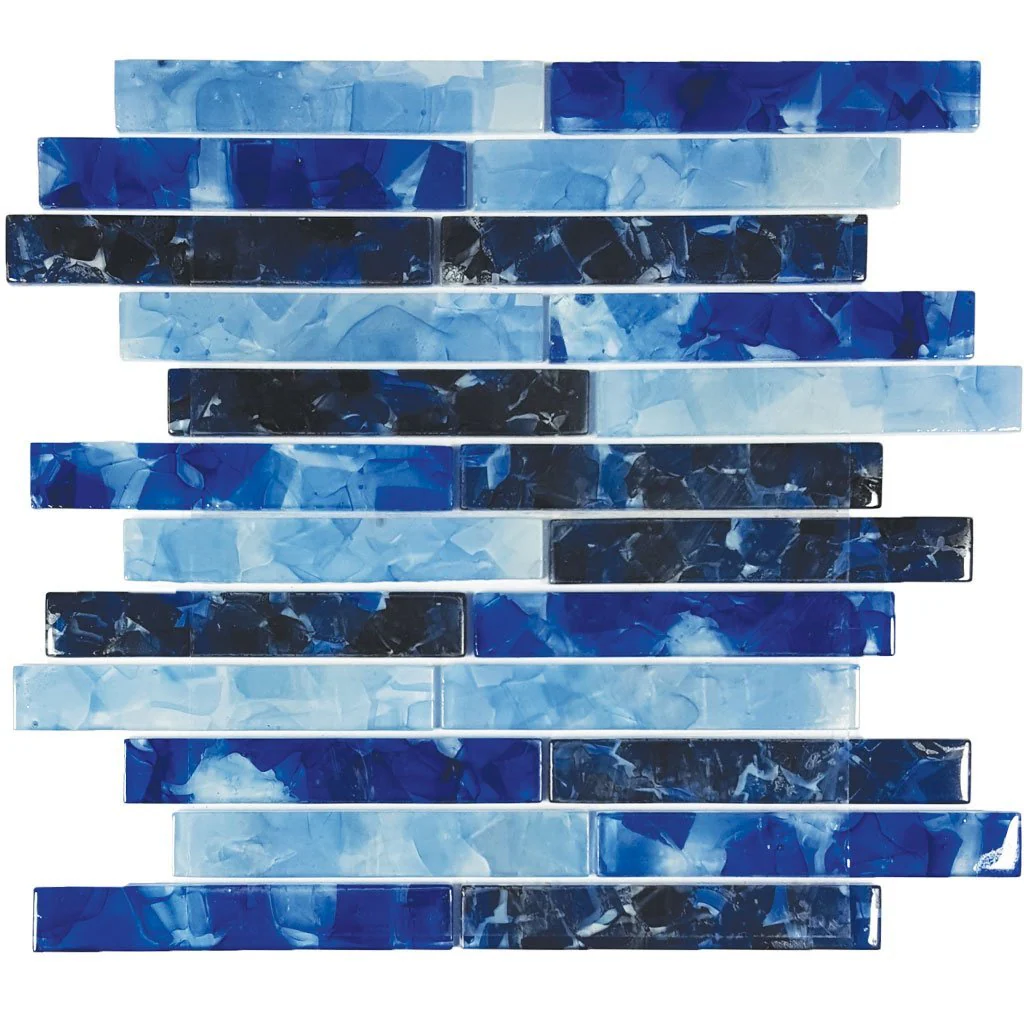 Blues Blend, 1" x 6" - Glass Tile
