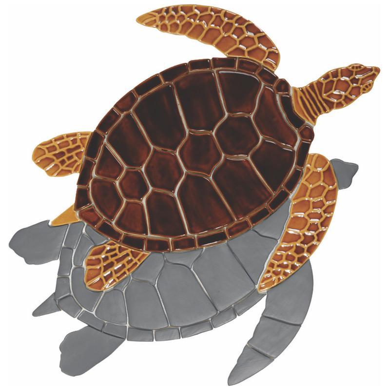 Brown Sea Turtle w/Shadow - Pool Mosaic