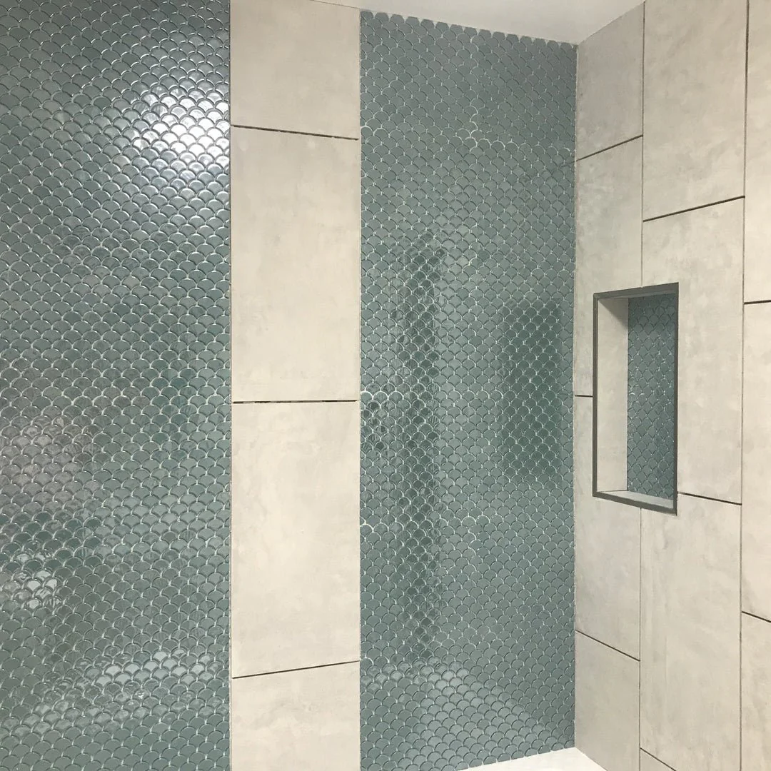 Brushed Turquoise, Fish Scale Mosaic - Glass Tile - Image 3