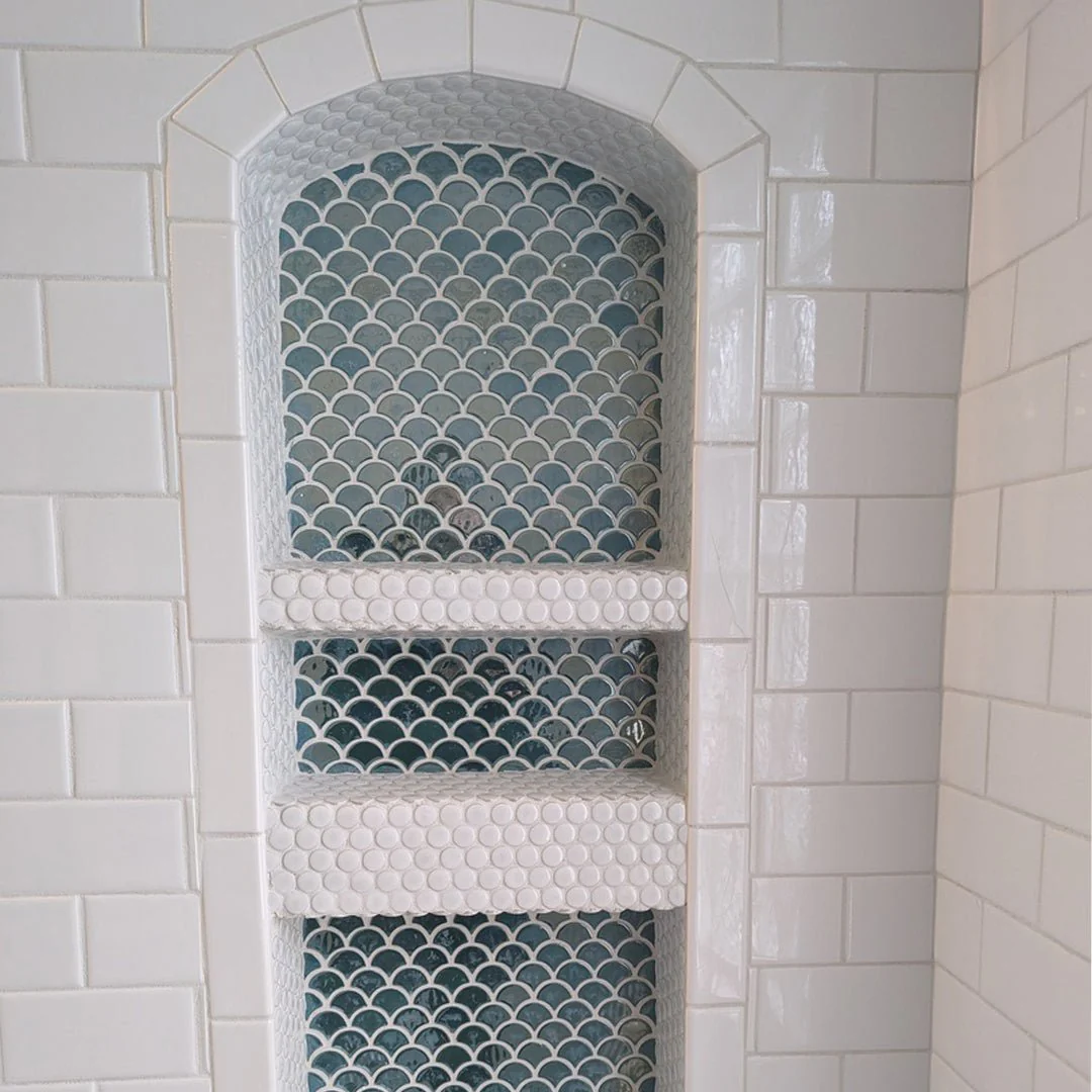 Brushed Turquoise, Fish Scale Mosaic - Glass Tile - Image 4