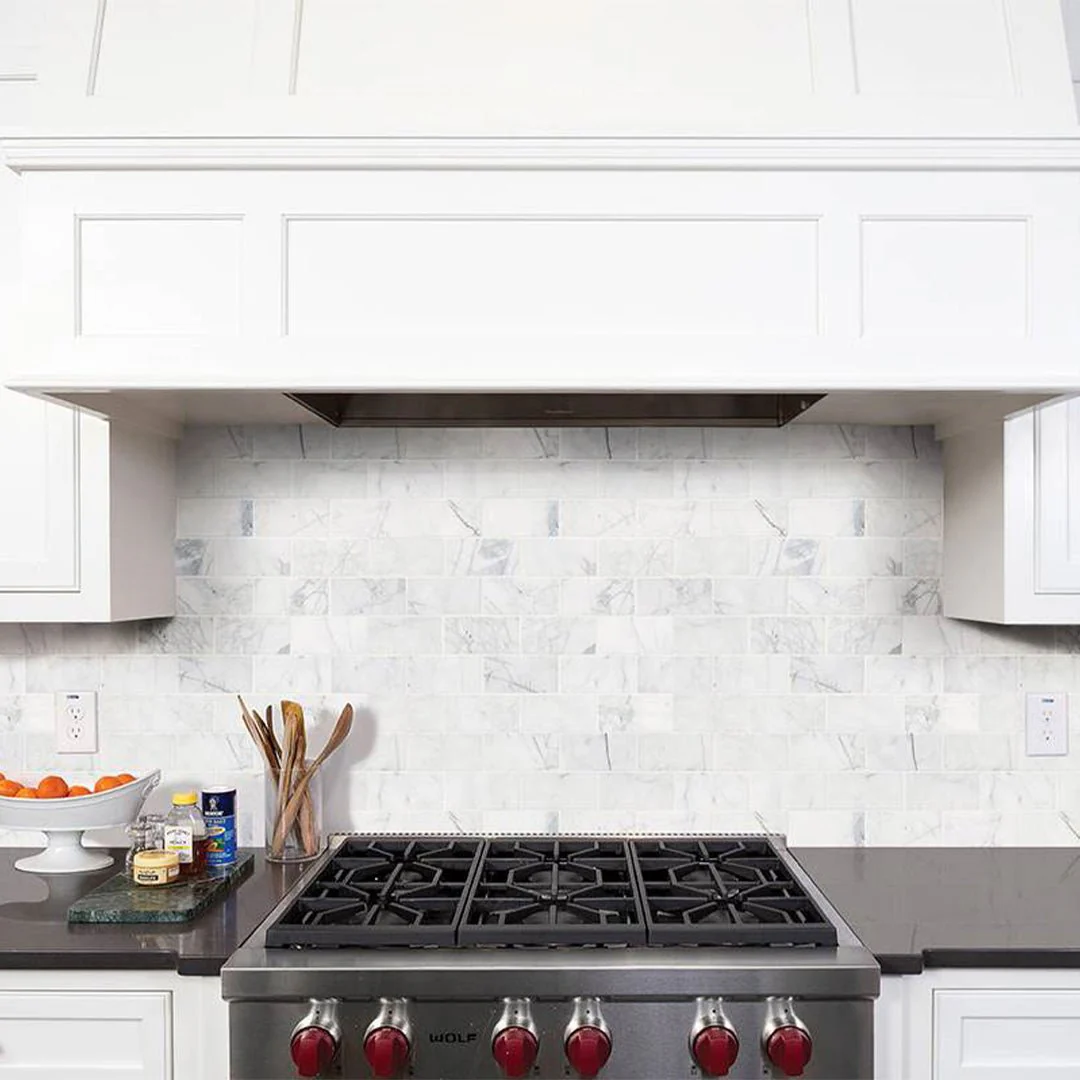 Calacatta Cressa White Subway, 3" x 6" - Stone Tile - Image 2