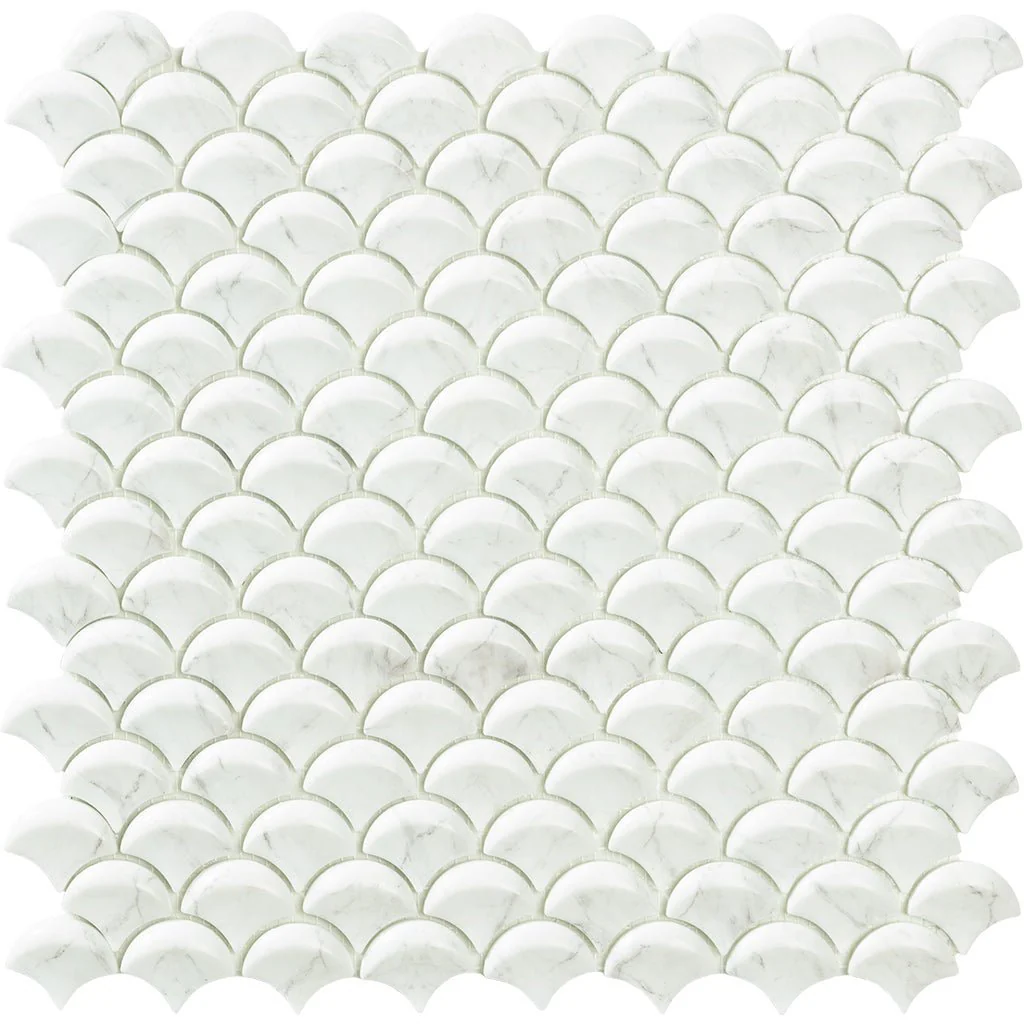 Carrara Grey, 3D Fish Scale Mosaic - Glass Tile