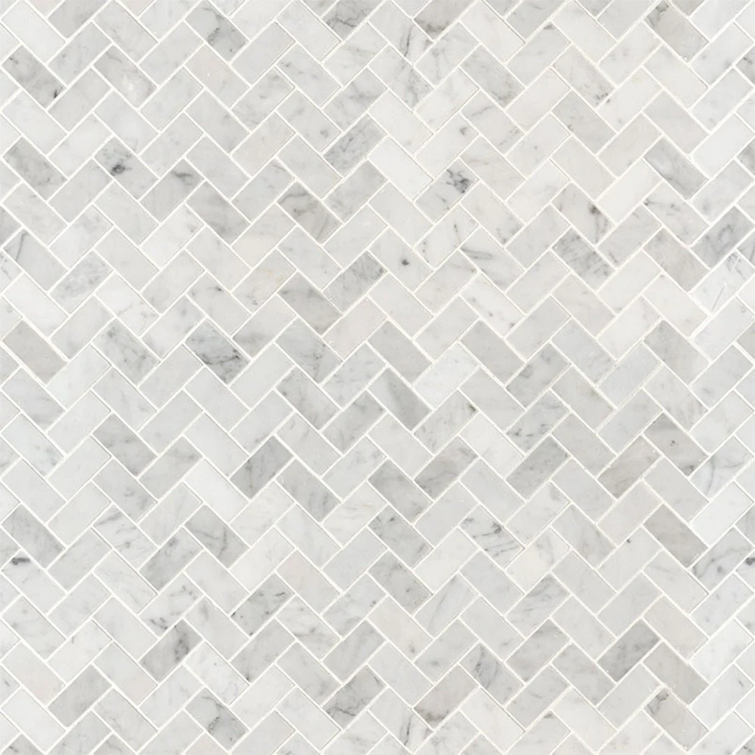 Carrara White 1" x 2" Herringbone - Stone Tile - Image 3