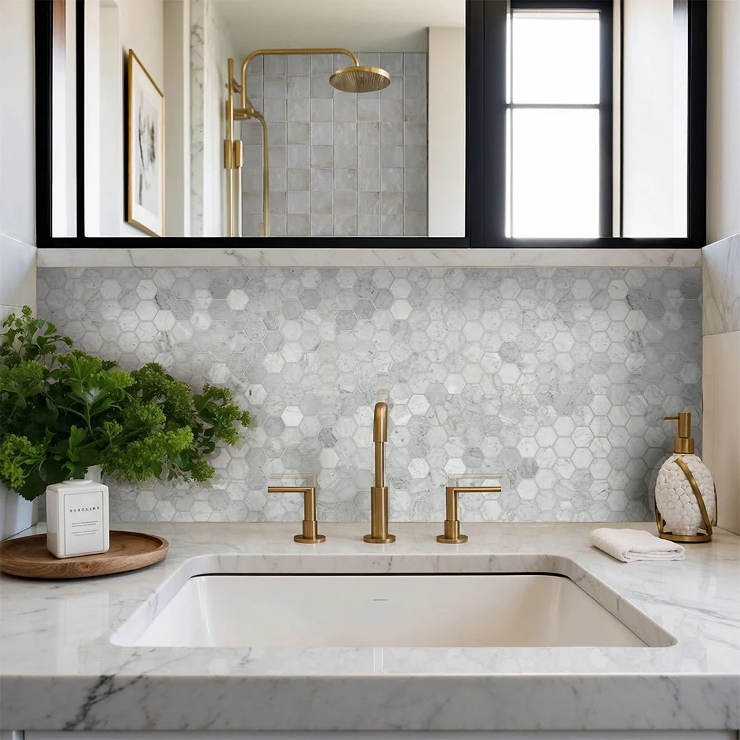 Carrara White, 2" Hexagon Mosaic - Stone Tile - Image 2