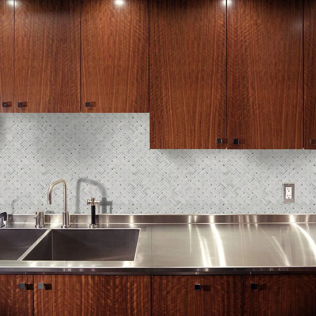 Carrara White and Gray Basketweave - Stone Tile - Image 3