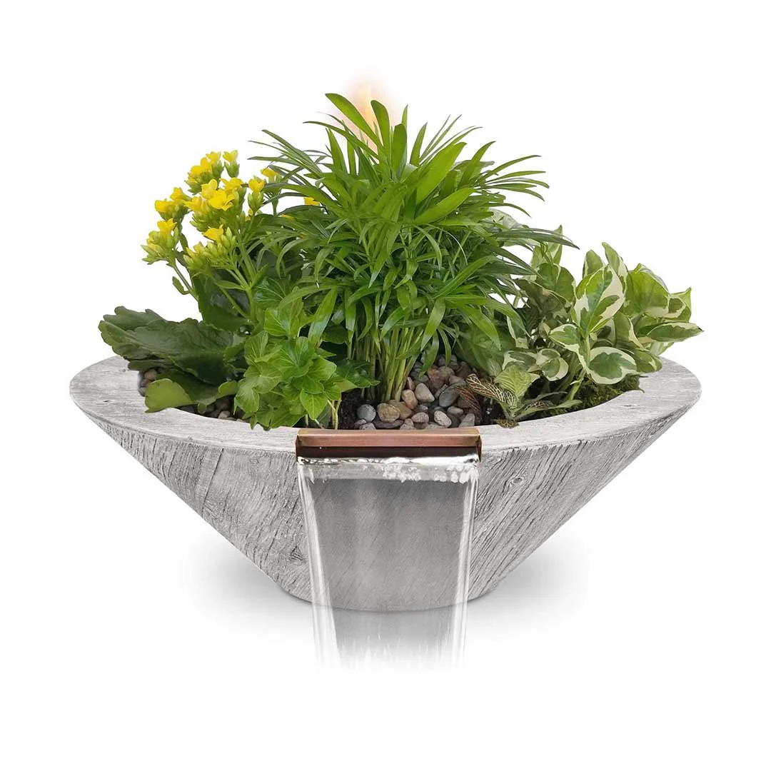 Cazo Round Planter & Water Bowl, Wood Grain GFRC Concrete - Water Feature