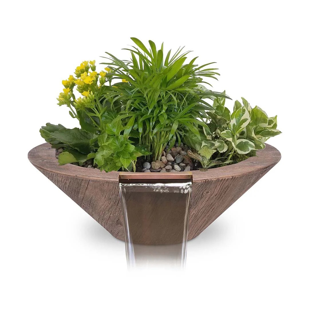 Cazo Round Planter & Water Bowl, Wood Grain GFRC Concrete - Water Feature - Image 2