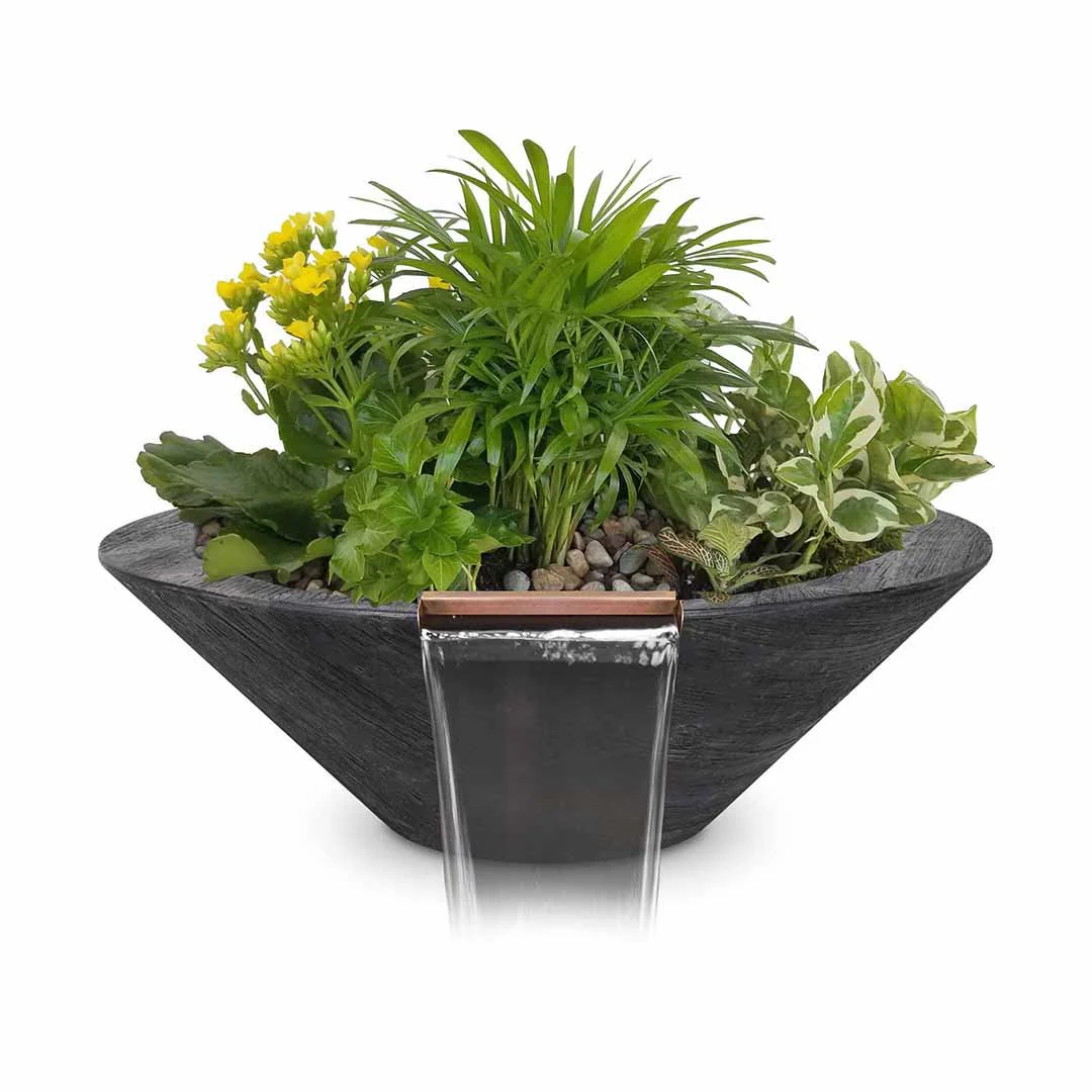 Cazo Round Planter & Water Bowl, Wood Grain GFRC Concrete - Water Feature - Image 3