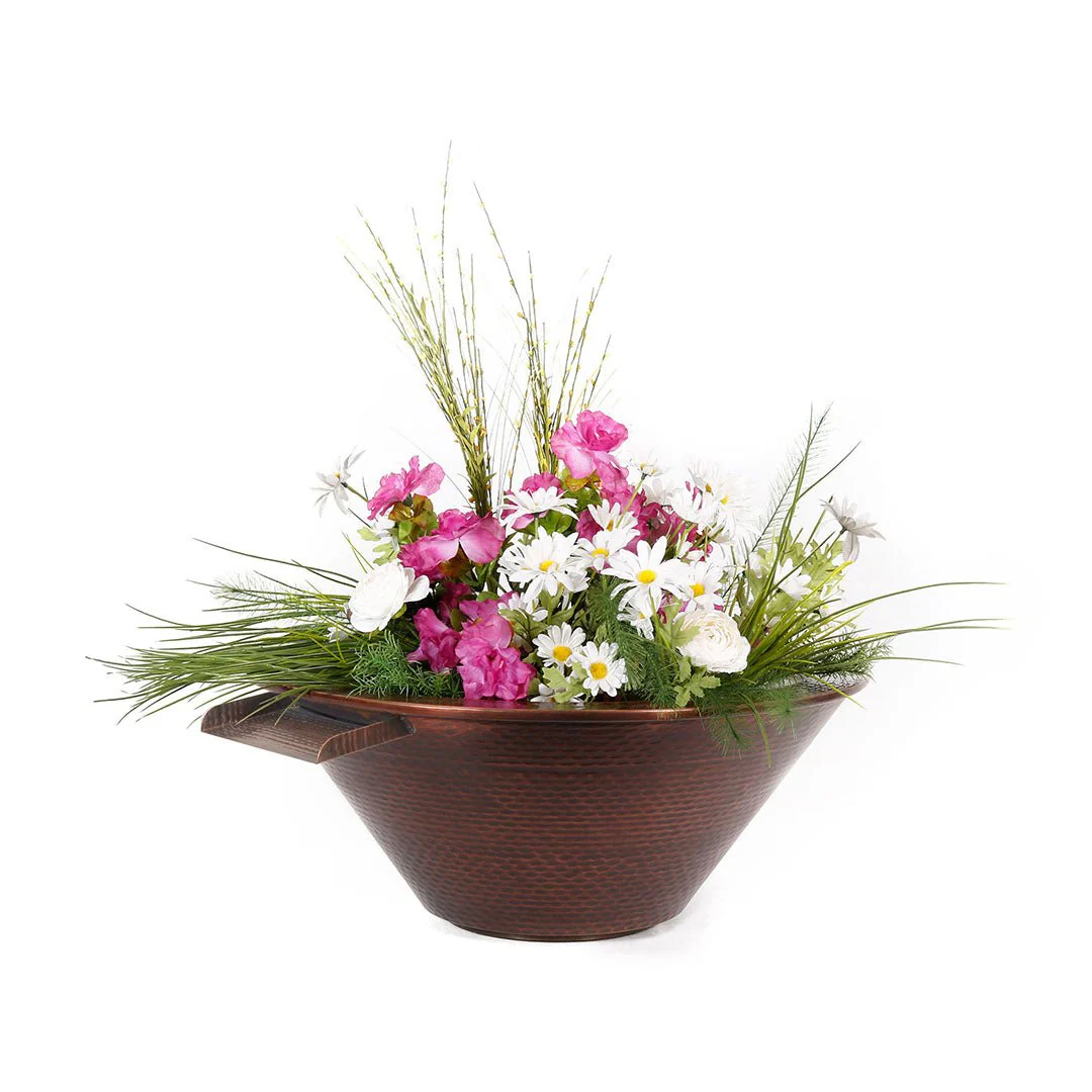 Cazo Round Planter & Water Bowl, Hammered Copper - Water Feature