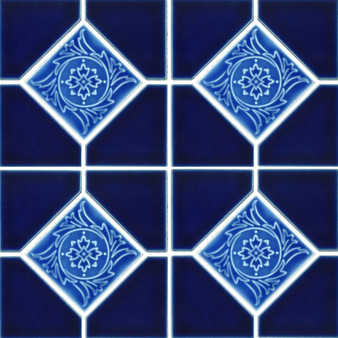 Cobalt Blue Akron, 6" x 6" Deco - Porcelain Pool Tile