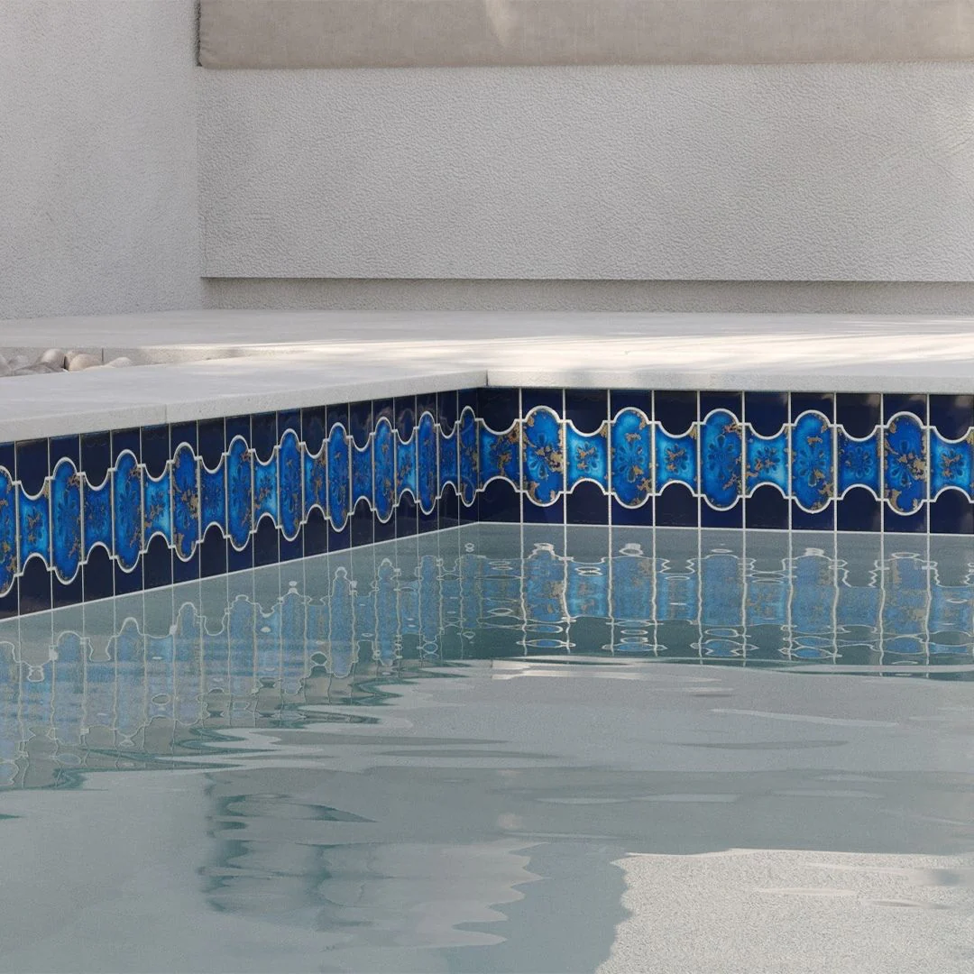 Cobalt with Terra, Mosaic - Porcelain Pool Tile - Image 4