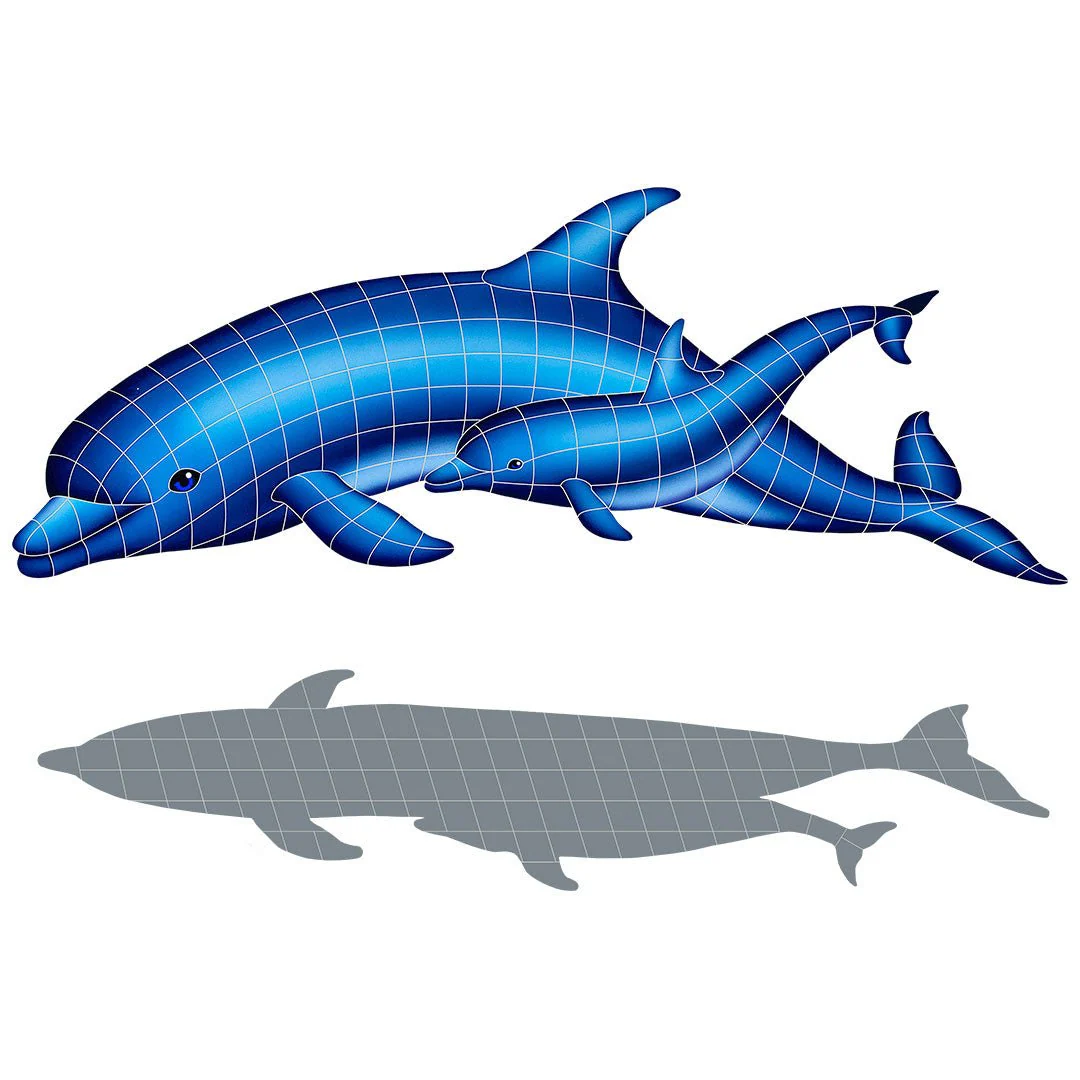 Dolphin Pair w/ Shadow - Pool Mosaic