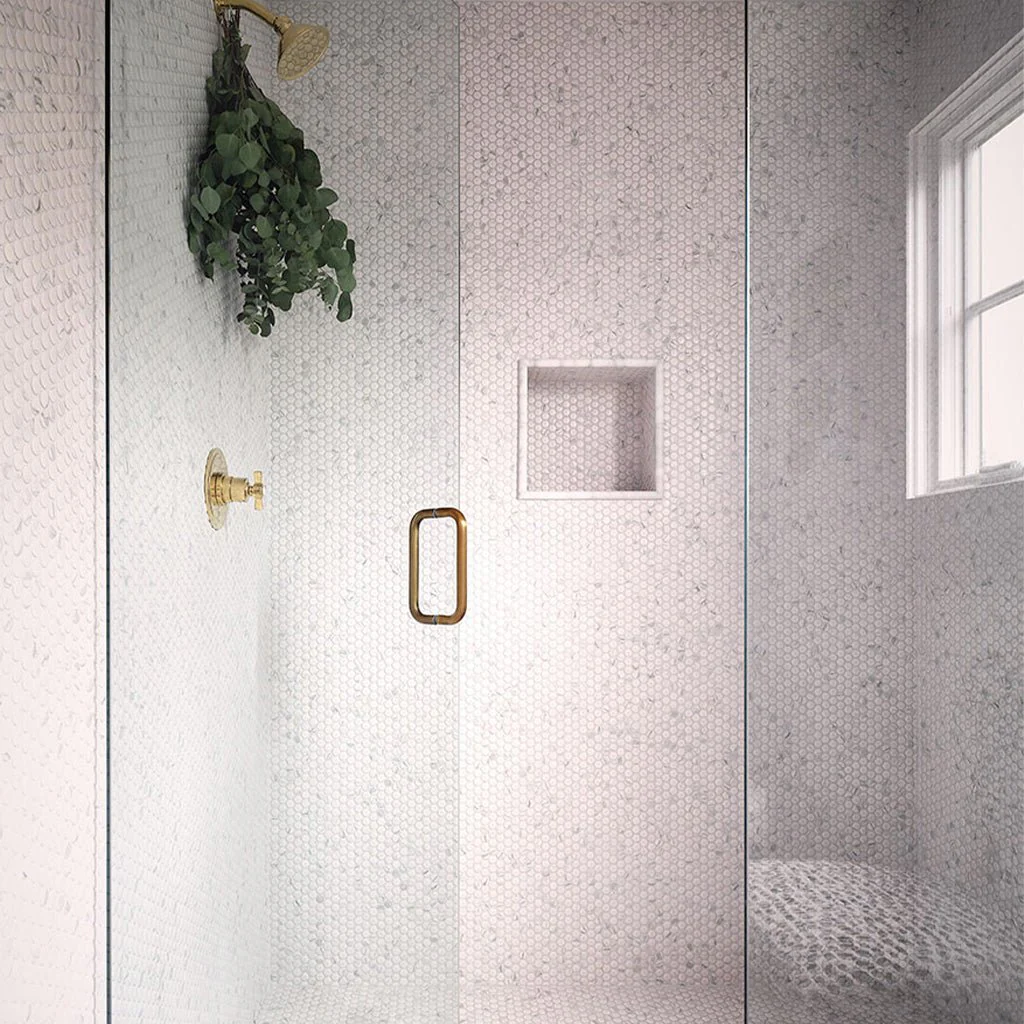Domino Matte Carrara, Penny Round Mosaic - Porcelain Tile - Image 2