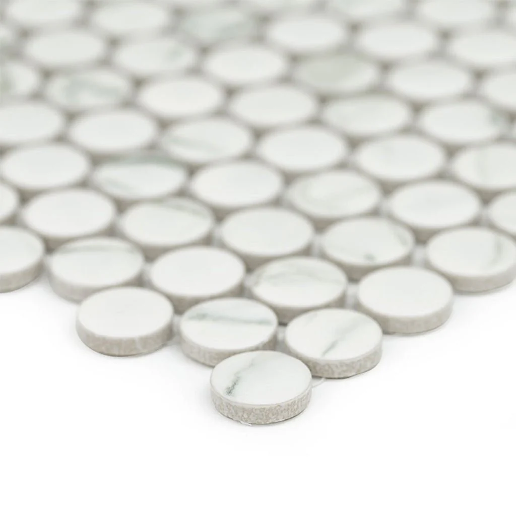 Domino Matte Carrara, Penny Round Mosaic - Porcelain Tile - Image 3