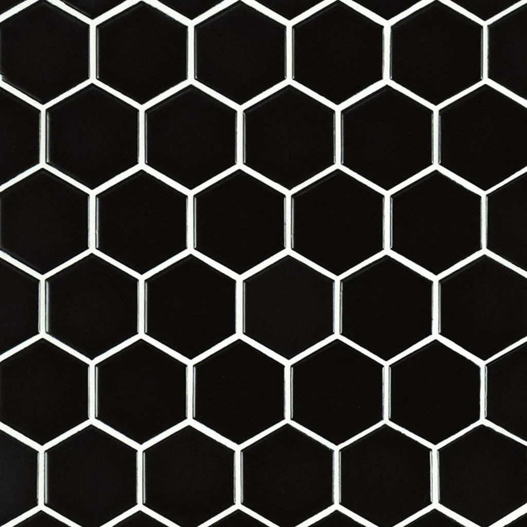 Domino Matte Black, Hexagon Mosaic - Porcelain Tile - Image 2