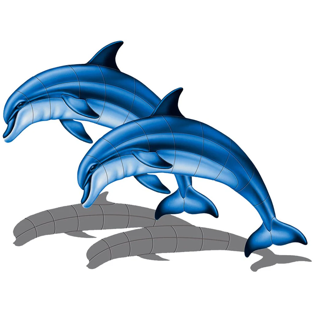 Double Bottlenose Dolphin-A w/Shadow - Pool Mosaic