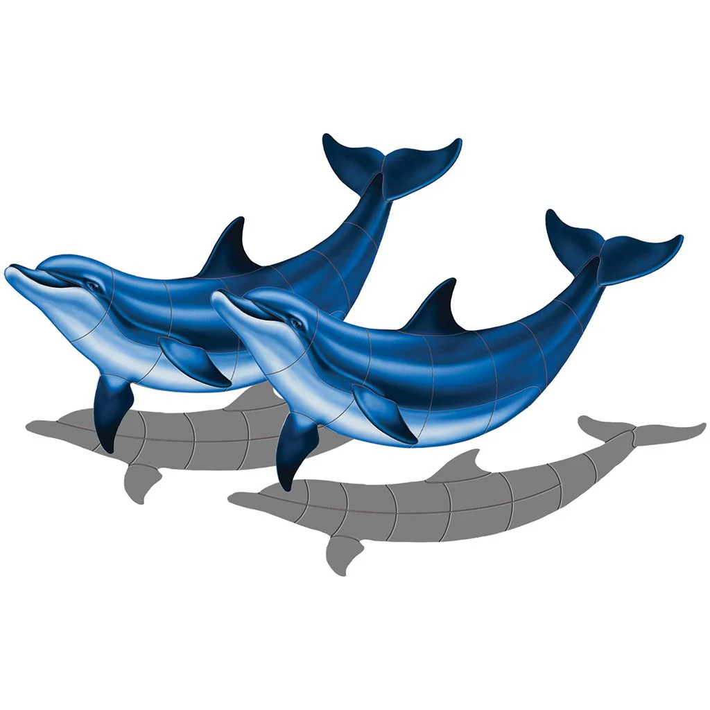 Double Bottlenose Dolphin-B w/Shadow - Pool Mosaic