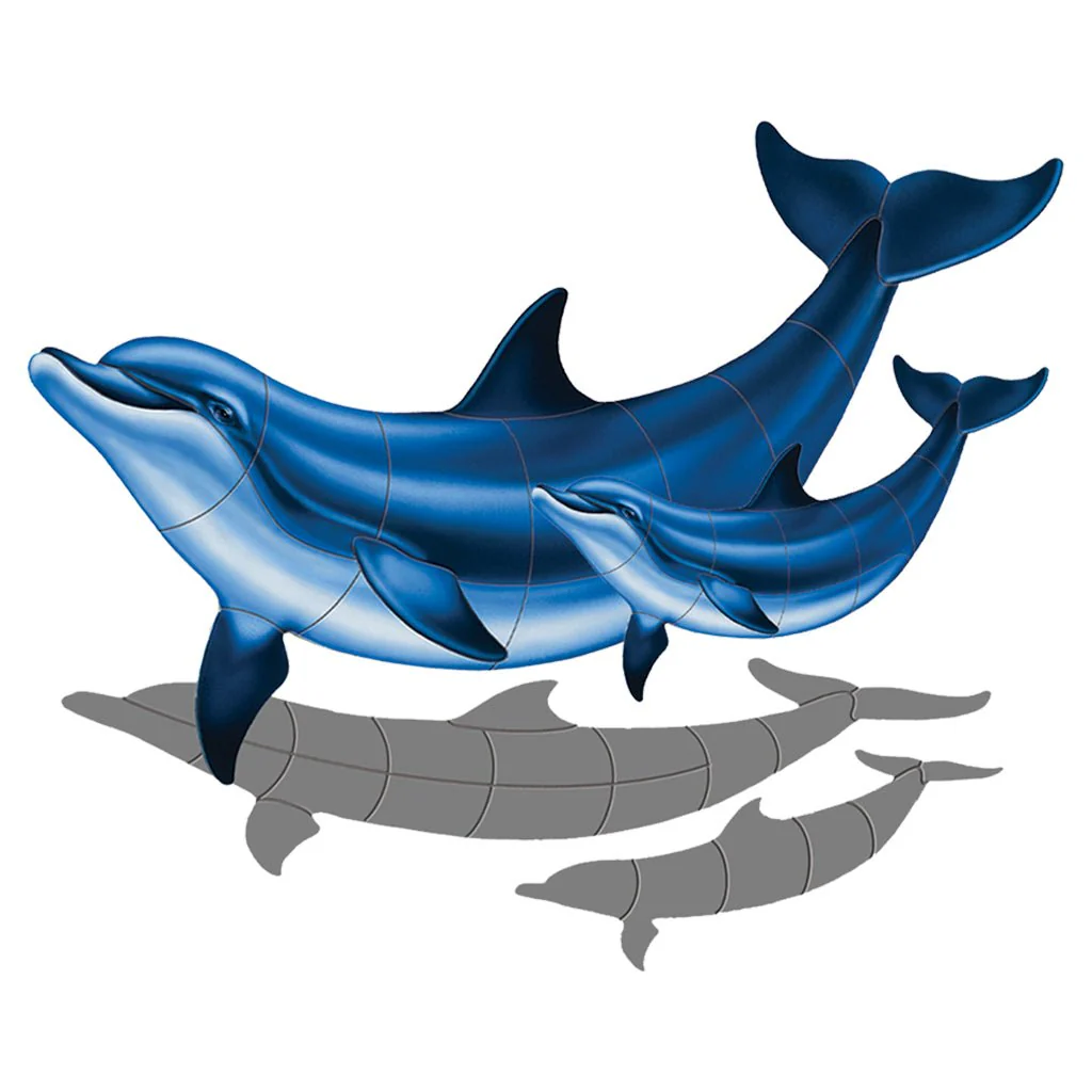 Double Bottlenose Dolphin-B with Baby w/Shadow - Pool Mosaic