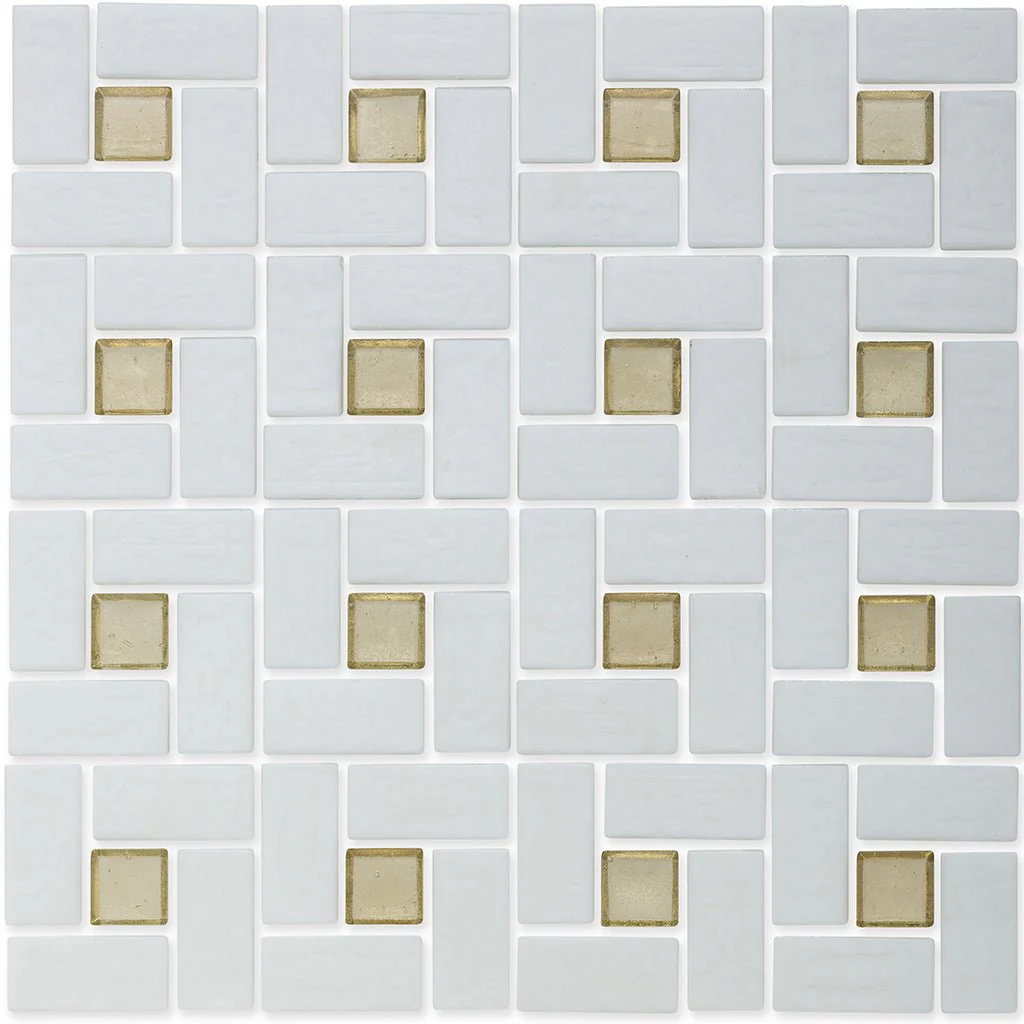 Fire Opal 1" x 1" and White 1" x 2", Pinwheel Pattern - Glass Tile