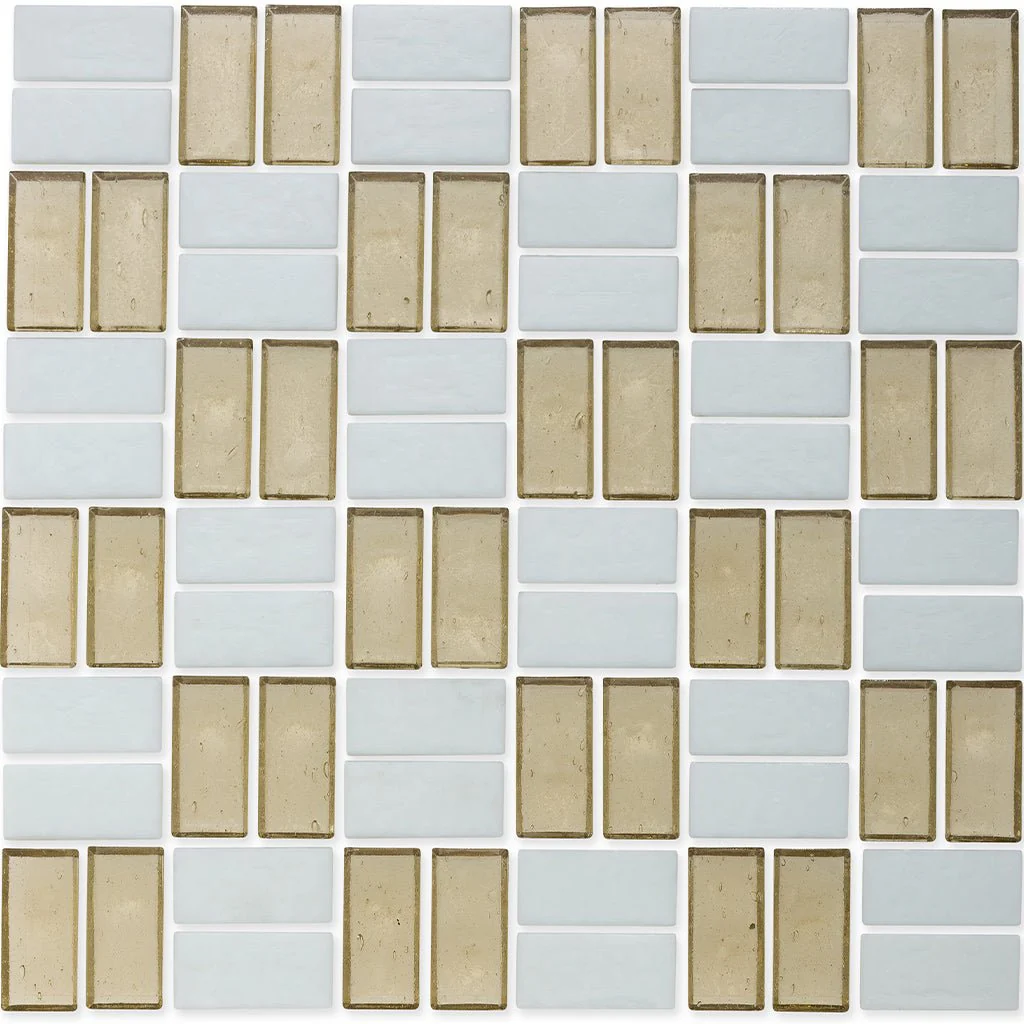 Fire Opal and White, 1" x 2" Basket Weave Alternating Pattern - Glass Tile