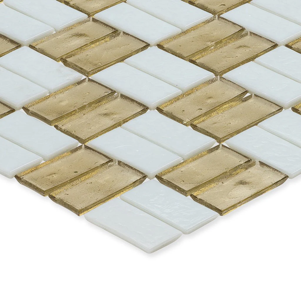 Fire Opal and White, 1" x 2" Basket Weave Alternating Pattern - Glass Tile - Image 2