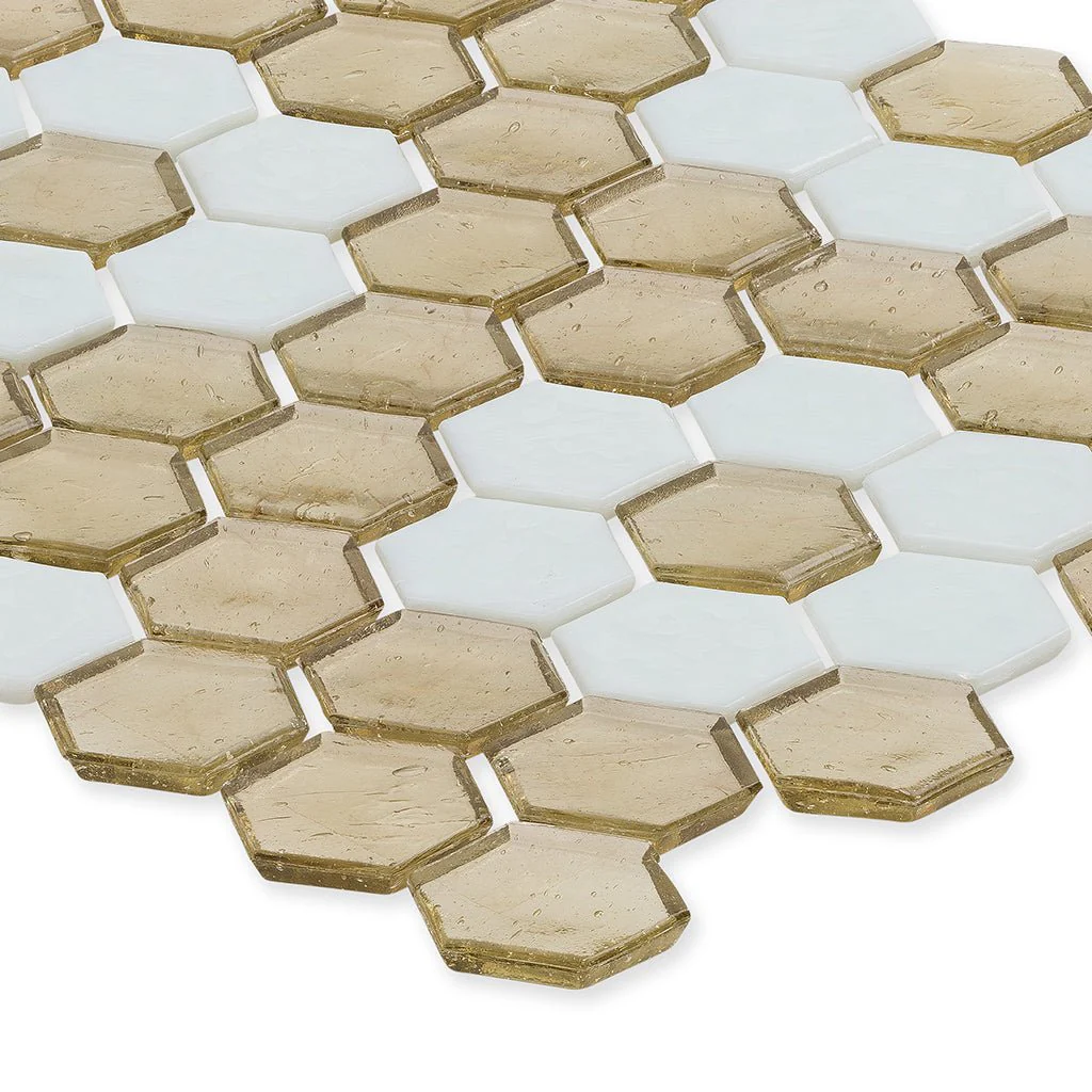 Fire Opal with White Flower, Hex Flower Pattern - Glass Tile - Image 2