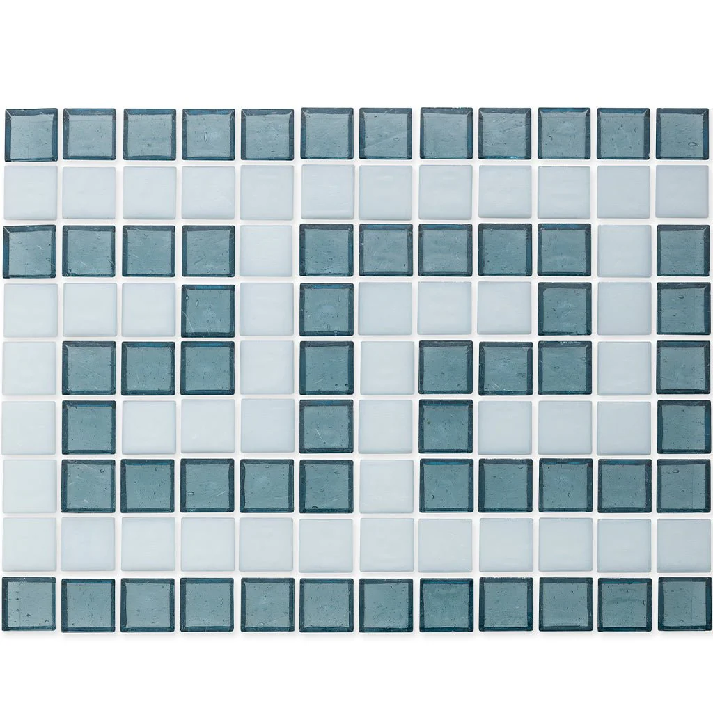 Flourite and White, 1" x 1" Greek Key Pattern - Glass Tile