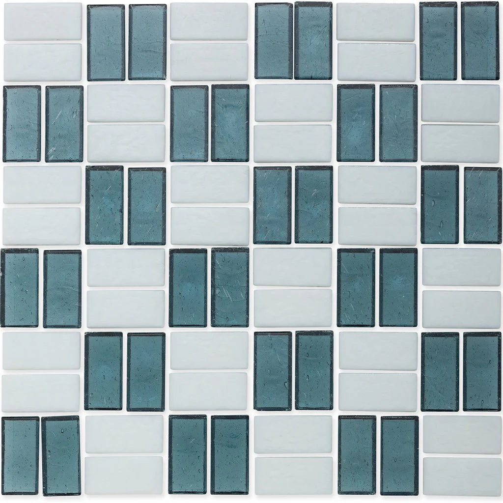 Flourite and White, 1" x 2" Basket Weave Alternating Pattern - Glass Tile