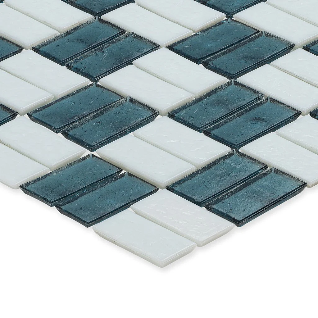 Flourite and White, 1" x 2" Basket Weave Alternating Pattern - Glass Tile - Image 2