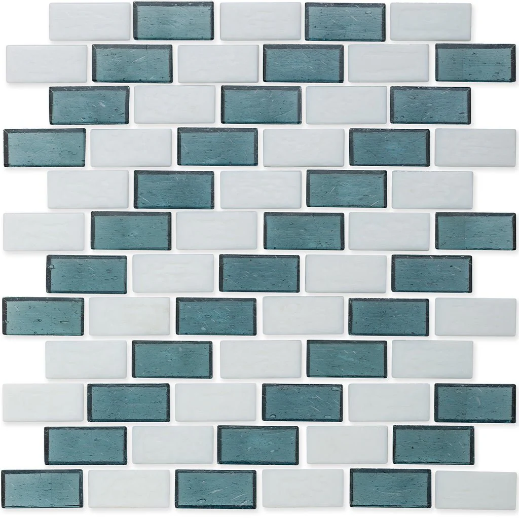 Flourite and White, 1" x 2" Subway Pattern - Glass Tile