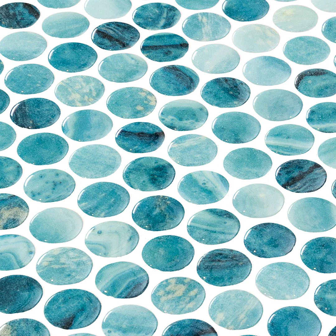 Forest Aqua, Penny Round Mosaic - Glass Tile - Image 2