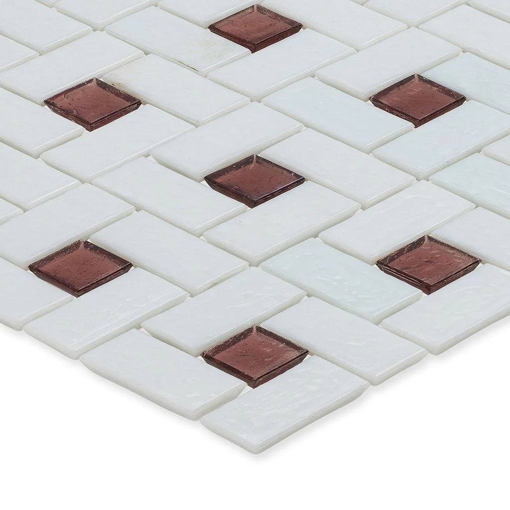 Garnet 1" x 1" and White 1" x 2", Pinwheel Pattern - Glass Tile - Image 2