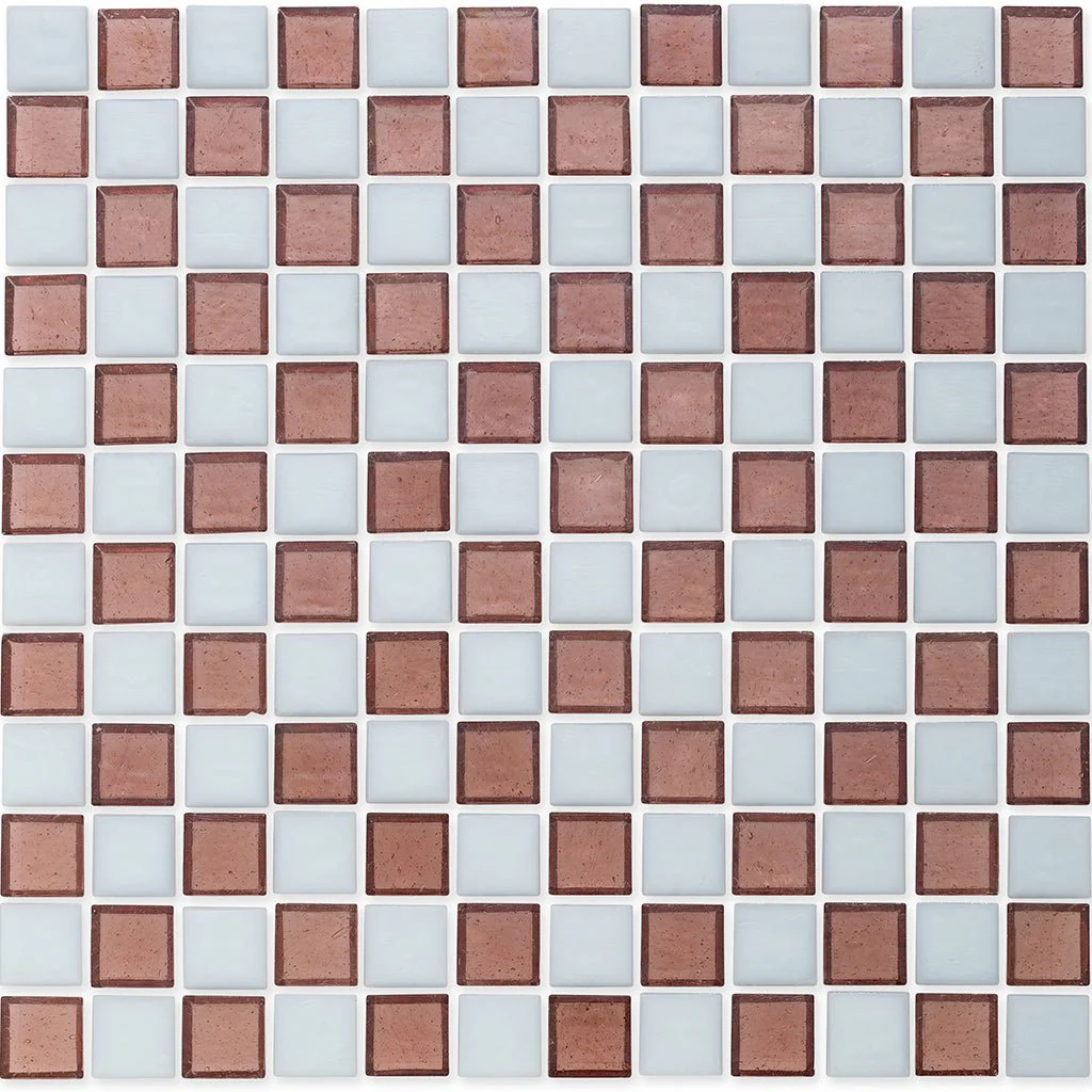 Garnet and White, 1" x 1" Checkerboard Pattern - Glass Tile