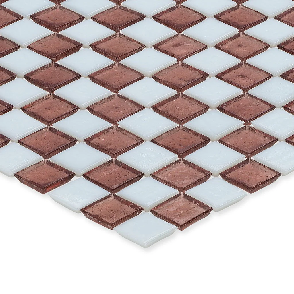 Garnet and White, 1" x 1" Checkerboard Pattern - Glass Tile - Image 2