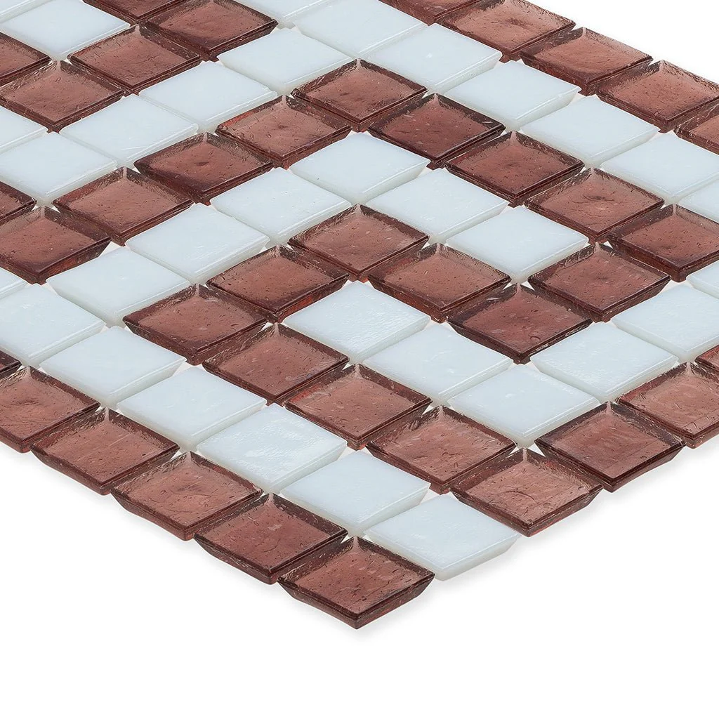 Garnet and White, 1" x 1" Greek Key Pattern - Glass Tile - Image 2