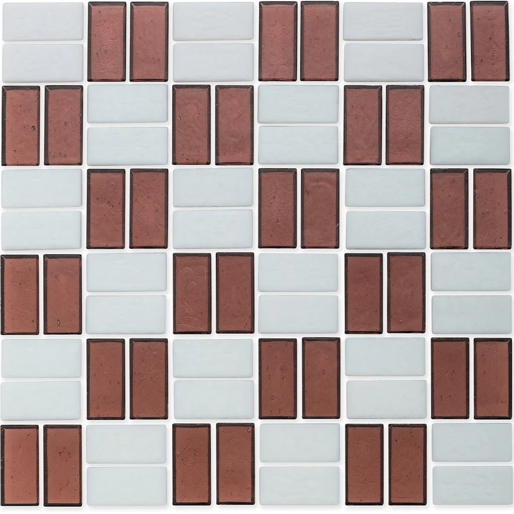 Garnet and White, 1" x 2" Basket Weave Alternating Pattern - Glass Tile